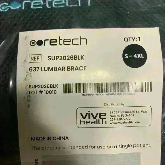 NEW Coretech SUP2026BLK 637 Lumber Brace Lot#10010 fits S-4XL - Picture 9 of 9